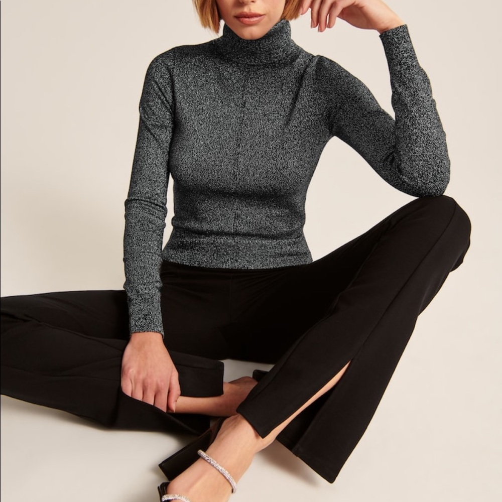 Abercrombie and Fitch Black slim shine knit fitted turtleneck sweater